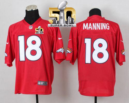 Nike Broncos #18 Peyton Manning Red Super Bowl 50 Men's Stitched NFL Elite QB Practice Jersey - Click Image to Close